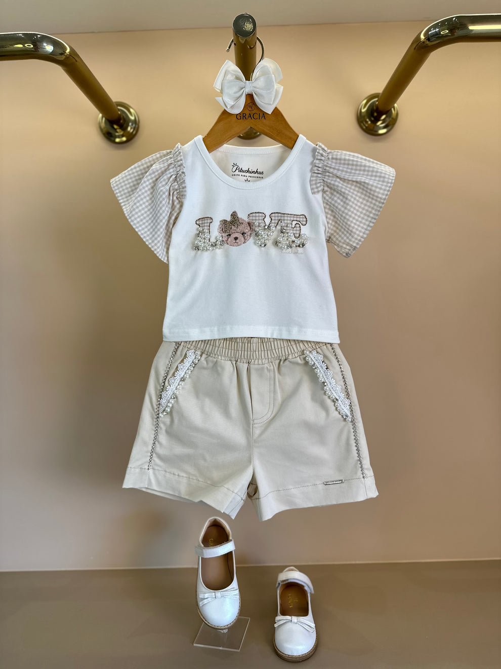 Shorts Infantil Bordados Pérolas e Cristais - Pituchinhus