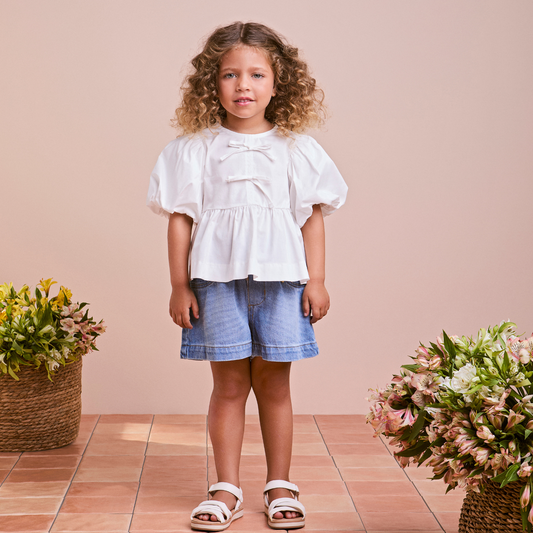 Conjunto Infantil Blusa Laços e Shorts Jeans Petit - Animê