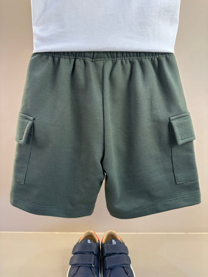 Conjunto Infantil Camiseta Silk nas Costas e Bermuda Cargo Militar Verde - Beabá