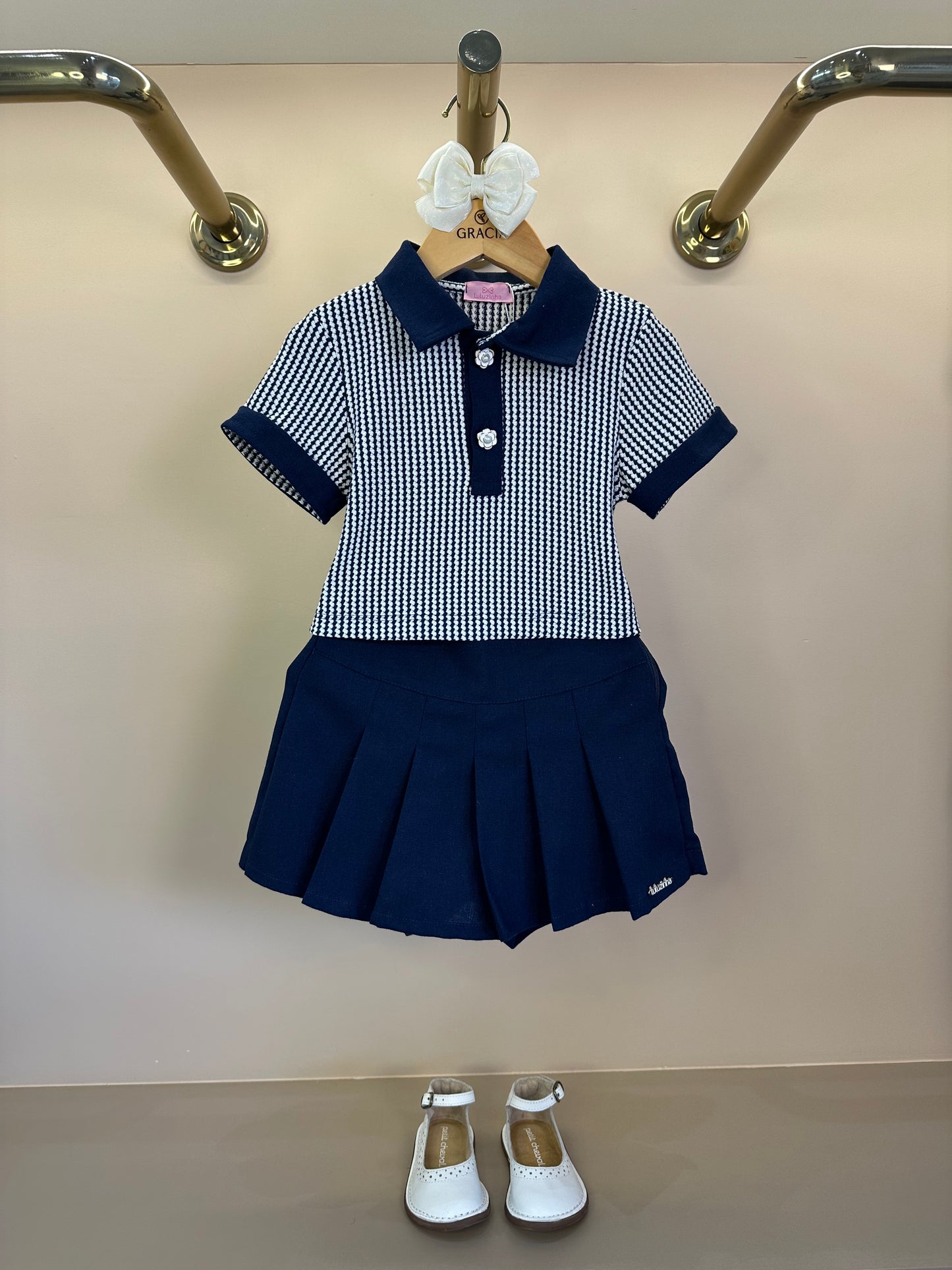 Conjunto Infantil Polo Navy e Shorts-saia Marinho - Luluzinha