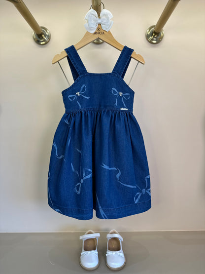 Vestido Infantil Jeans Laços Rodado - Luluzinha