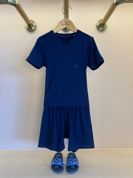 Pijama Infantil Le Basique Blusa MC e Shorts Azul Infinito - Conforteca