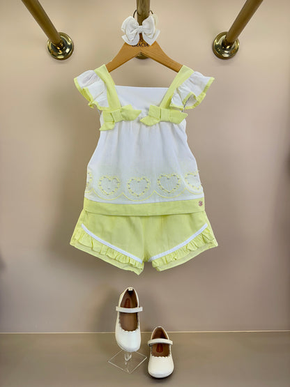 Conjunto Infantil Blusa Bordado Laços e Shorts Babadinho Amarelo - Petit Cherie