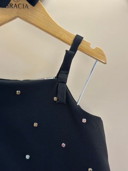 Vestido Infantil Alfaiataria Preto Lacinhos e Strass - Petit Cherie