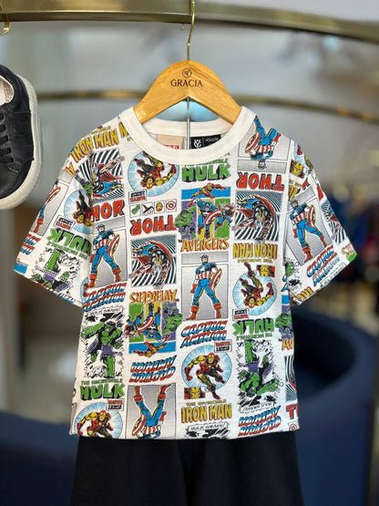 Conjunto Infantil T-Shirt e Bermuda Marvel Heroes