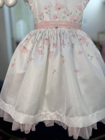 Vestido Infantil Festa Tule Rosa Flores - Petit Cherie