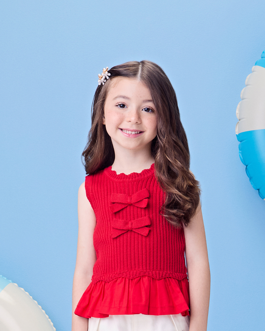 Blusa Infantil Peplum Tricot Lacinhos - Momi