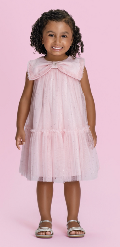 Vestido Infantil Em Tule Laço Maxxi Rosa - Petit Cherie