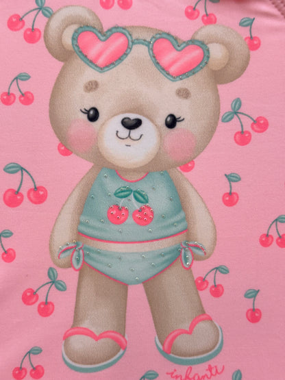 Maiô Infantil Rosa Est. Ursinha e Cereja - Infanti
