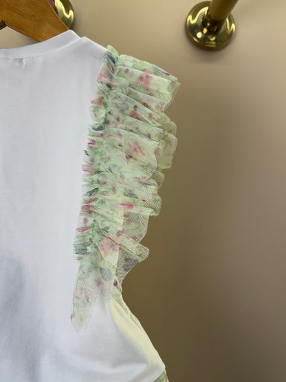 Conjunto Infantil Blusa Babados Tule e Saia Estampa Borboletinhas - Petit Cherie