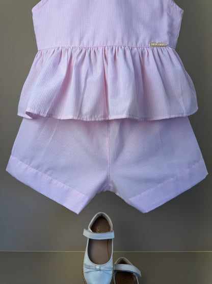 Conjunto Infantil Blusa Com Aplicação de Flor Em Crochê e Shorts - Luluzinha