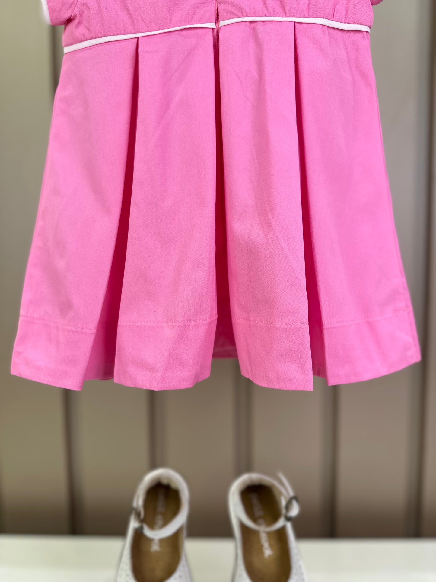 Vestido Bebê Algodão Com Calcinha E Gola Pregas Tricoline Pink - Um Mais Um
