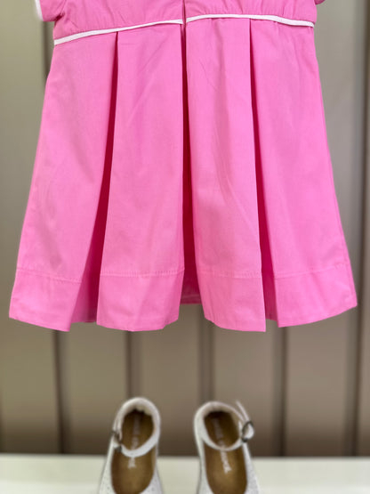 Vestido Bebê Algodão Com Calcinha E Gola Pregas Tricoline Pink - Um Mais Um