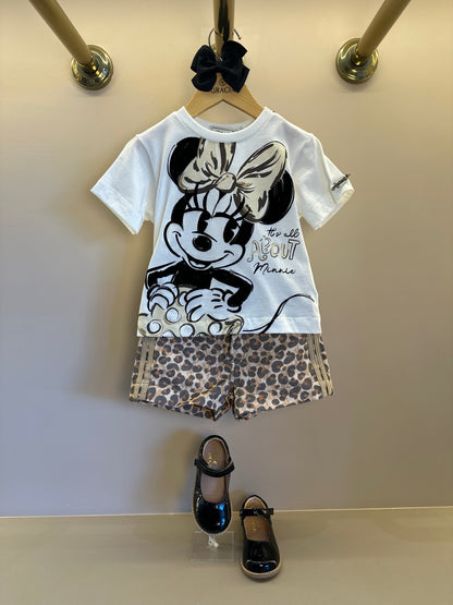 Conjunto Infantil Blusa Minnie Lacinho e Shorts Sarja Animal Print - Animê