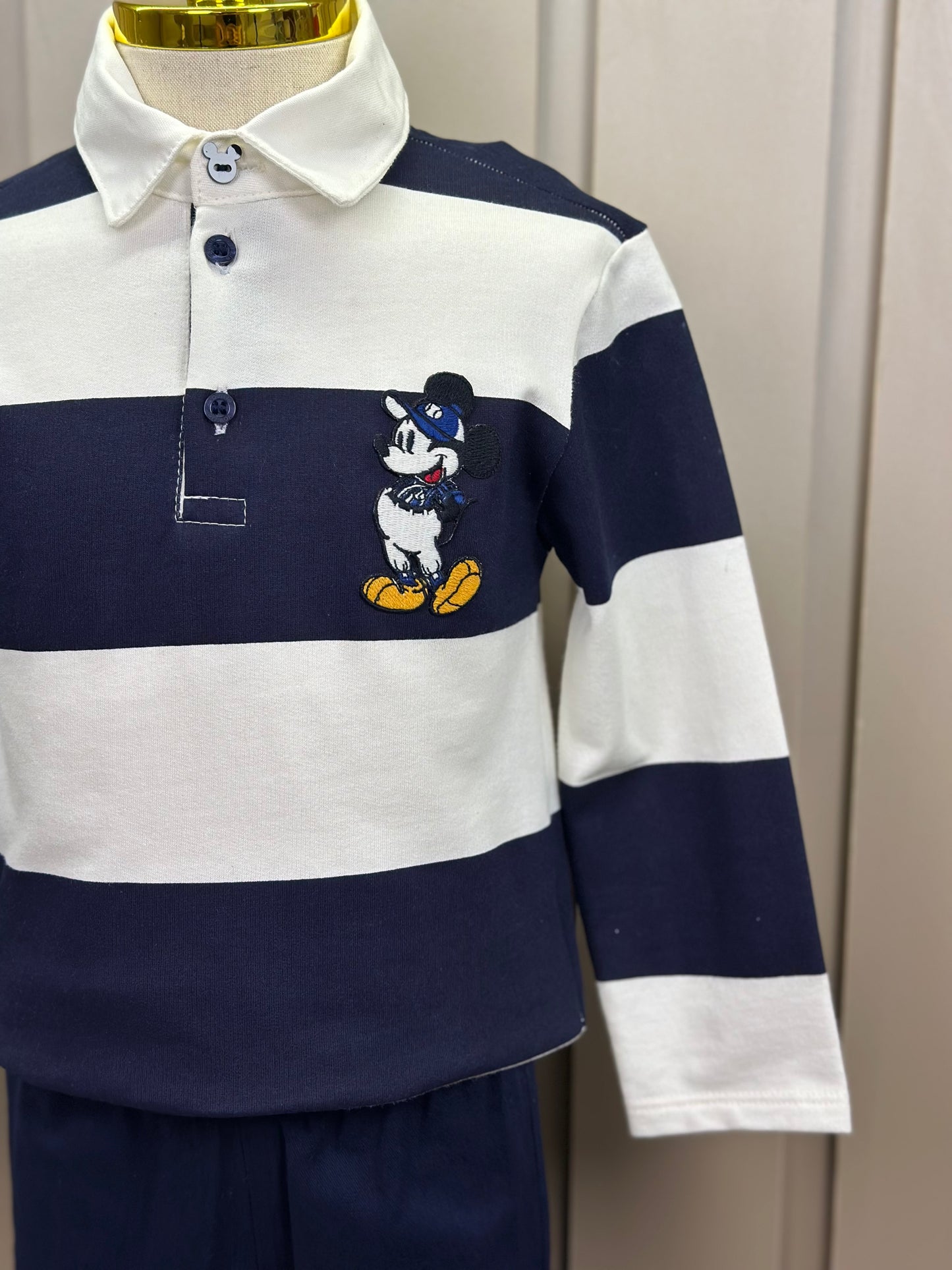 Conjunto Infantil Polo Patch Disney Listrada e Calça Alfaiataria Marinho - Youccie