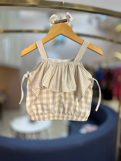 Conjunto Infantil Blusa Ciganinha e Saia-shorts Midi Xadrez Patches - Pituchinhus