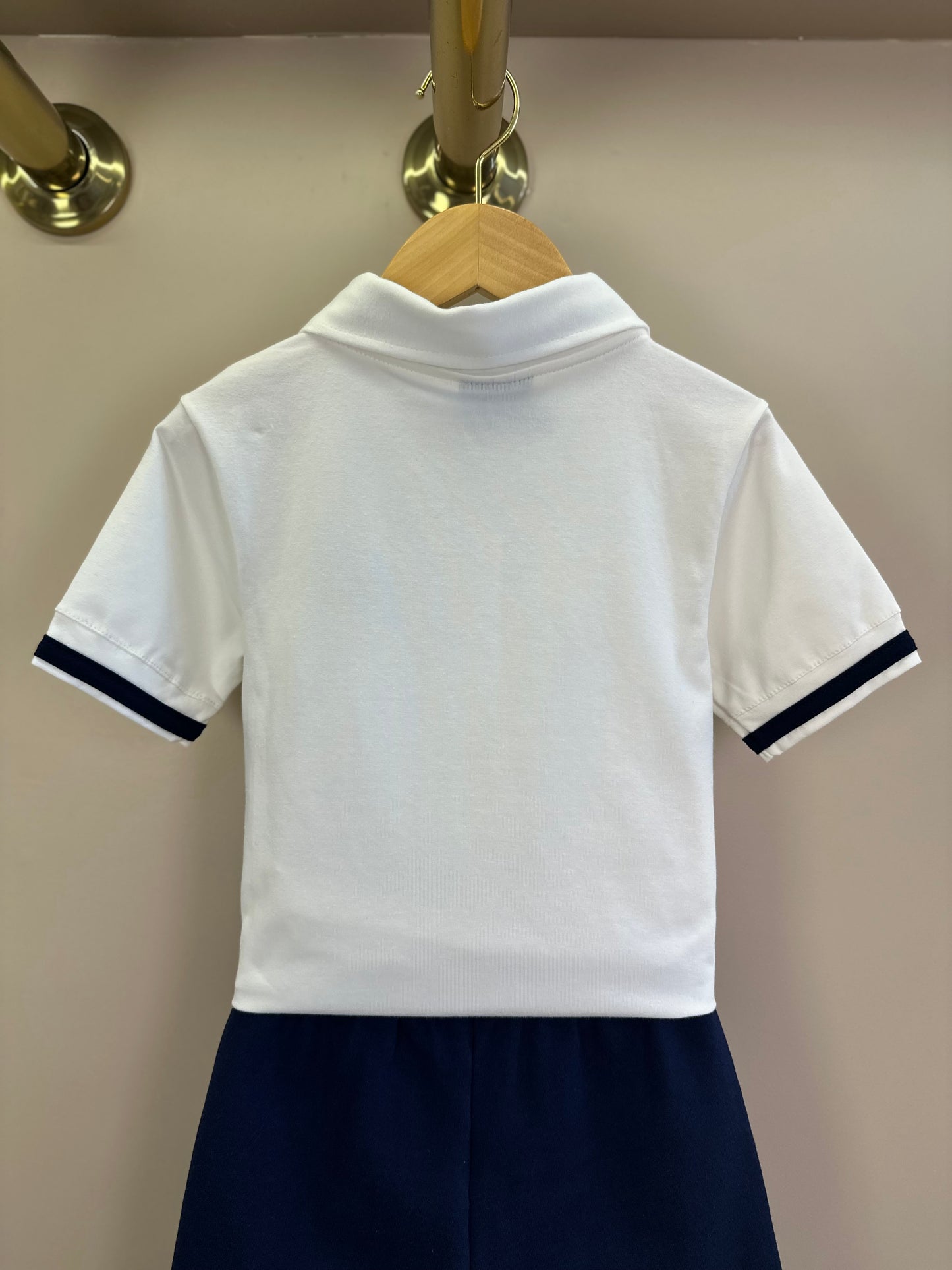 Conjunto Infantil Camisa Polo Branca e Bermuda Azul Marinho - Youccie