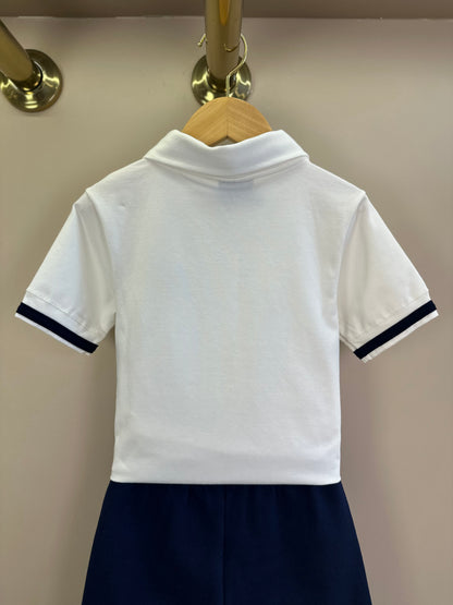 Conjunto Infantil Camisa Polo Branca e Bermuda Azul Marinho - Youccie