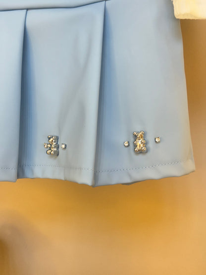 Conjunto infantil Blusa com Colete e Saia Like Leather Azul - Gabriela Aquarela