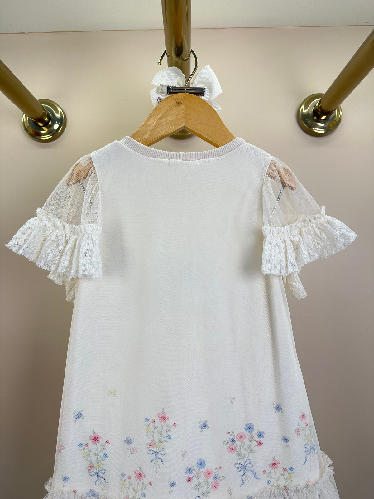 Vestido Infantil Manga Tule Floral e Strass - Petit Cherie