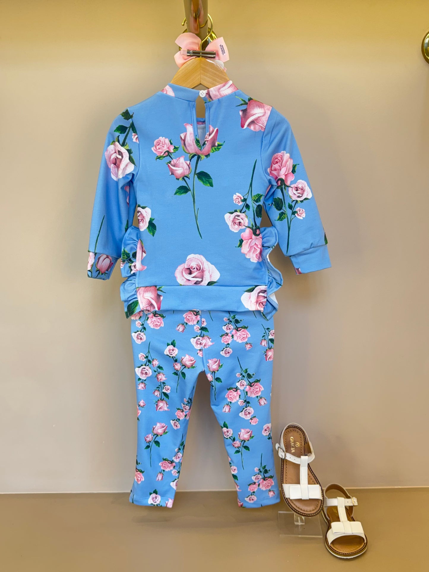 Conjunto Infantil Moletinho Blusa Abertura Lateral e Strass e Calça Montaria Floral - Luluzinha