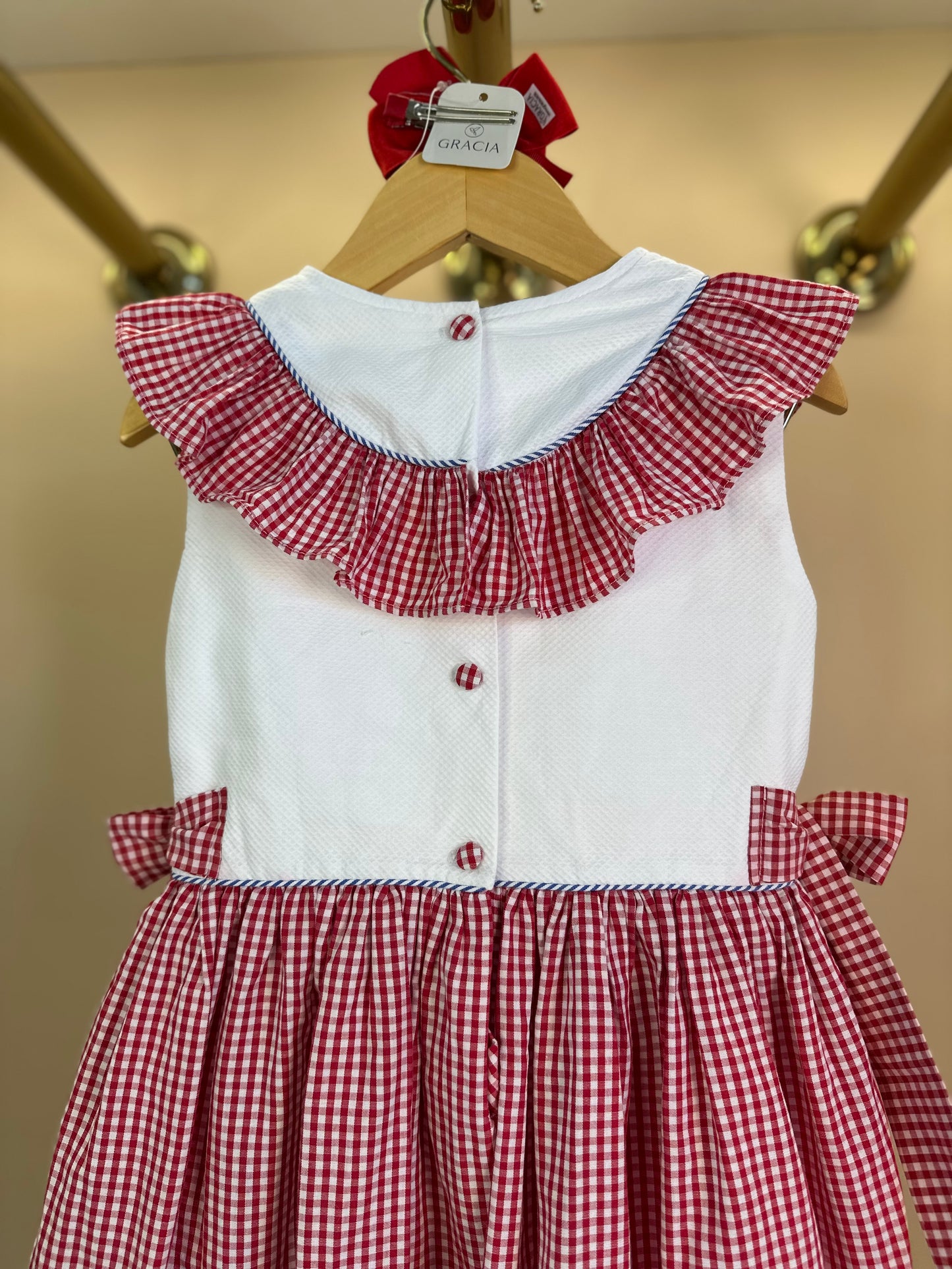 Vestido Infantil Clássico Algodão Coraline Vichy Vermelho - Gracia