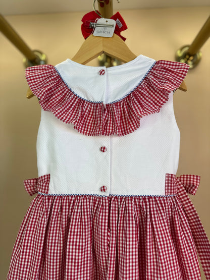 Vestido Infantil Clássico Algodão Coraline Vichy Vermelho - Gracia