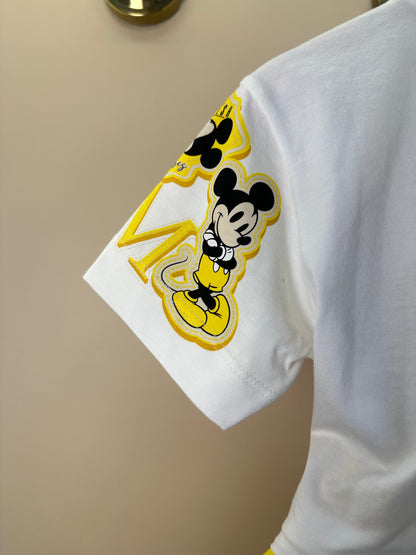 Conjunto Infantil Blusa Minnie e MIckey e Shorts Saia Amarelo Com Pregas - Animê
