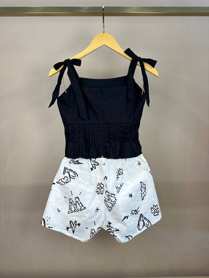 Conjunto Teen Blusa Pregas Laço Alça e Shorts-saia Sarja Star Off White - Two In