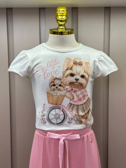 Blusa Infantil Malha Comfy Cachorrinha Cute Bege Claro - Infanti