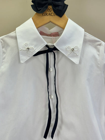 Camisa Infantil Mini Laços Bordado Fita Veludo - Pituchinhus