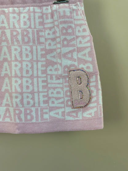 Saia Infantil Tricot Jacquard Barbie Patches Sugar Rose- Pituchinhus
