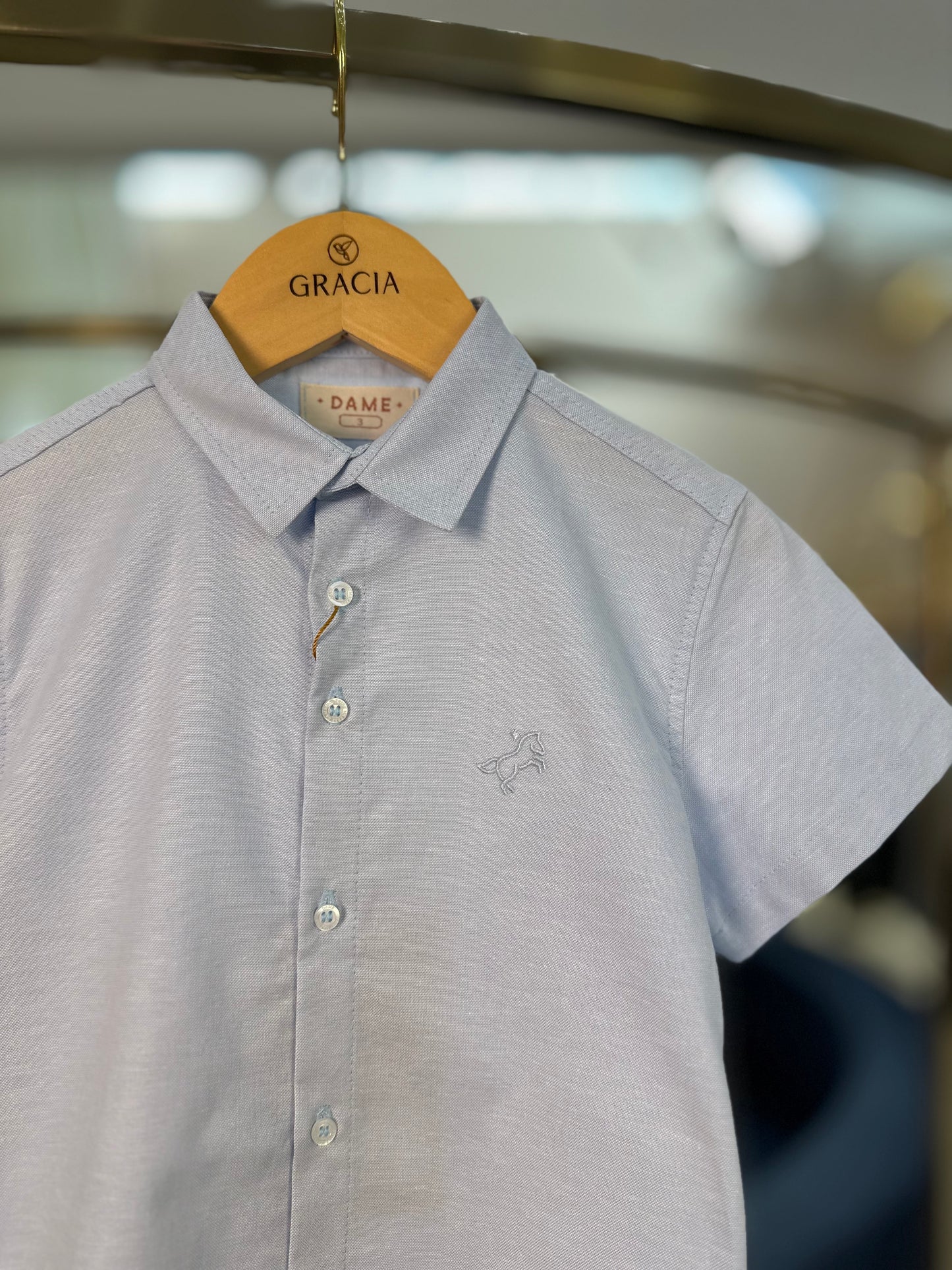 Camisa Infantil MC Oxfordine Azul - Dame