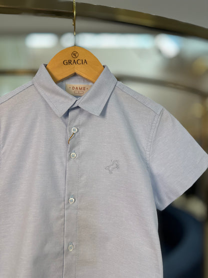 Camisa Infantil MC Oxfordine Azul - Dame