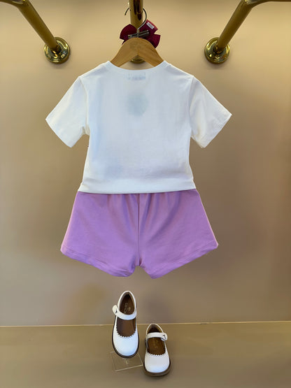 Conjunto Infantil Blusa Estampa Bolsa Transversal e Shorts Cós Elástico Franzido- Momi