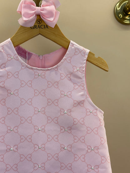 Vestido infantil Acetinado Monograma com Babados - Luluzinha