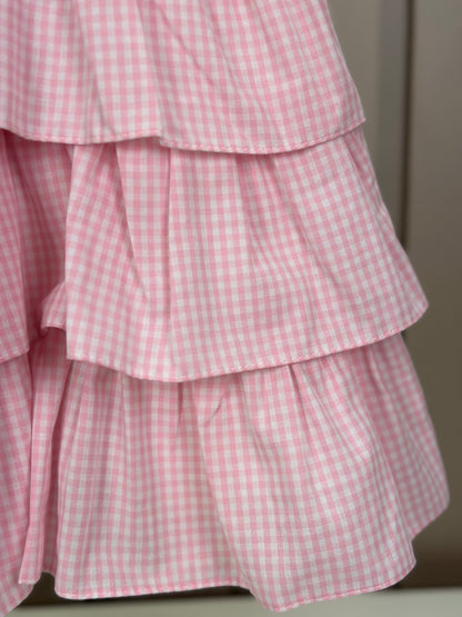 Vestido Infantil Clássico Golinha Renda Bordada Babados e Lacinhos Laterais Rosa - Roana