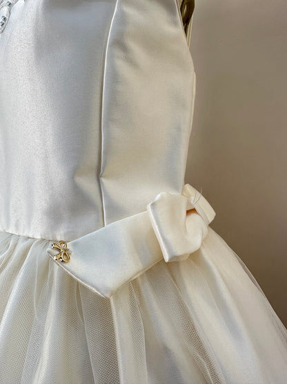 Vestido Infantil Laços Laterais Bordado e Pérolas Creme - Petit Cherie