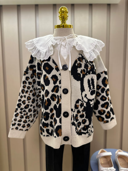 Conjunto Infantil Trio Tricot Minnie Animal Print, Camisa Gola Babados Rendas e Calça Montaria com Pezinho Preta - Animê