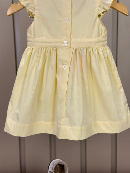 Vestido Bebê Algodão Rodado Bolsos e Bordado Floral Amarelo Claro - Um Mais Um