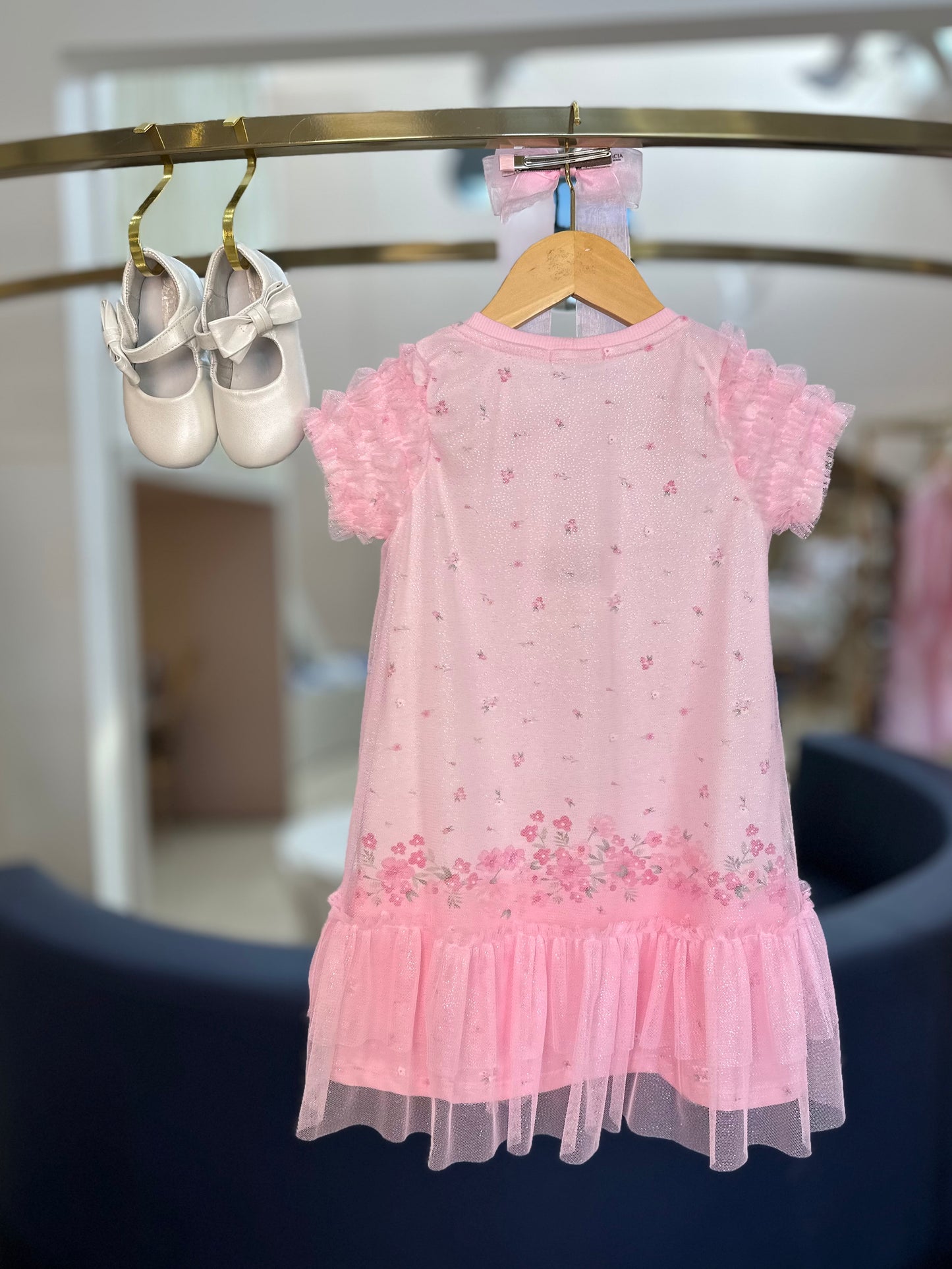 Vestido Infantil Trapézio Gatinho Tule Rosa - Petit Cherie