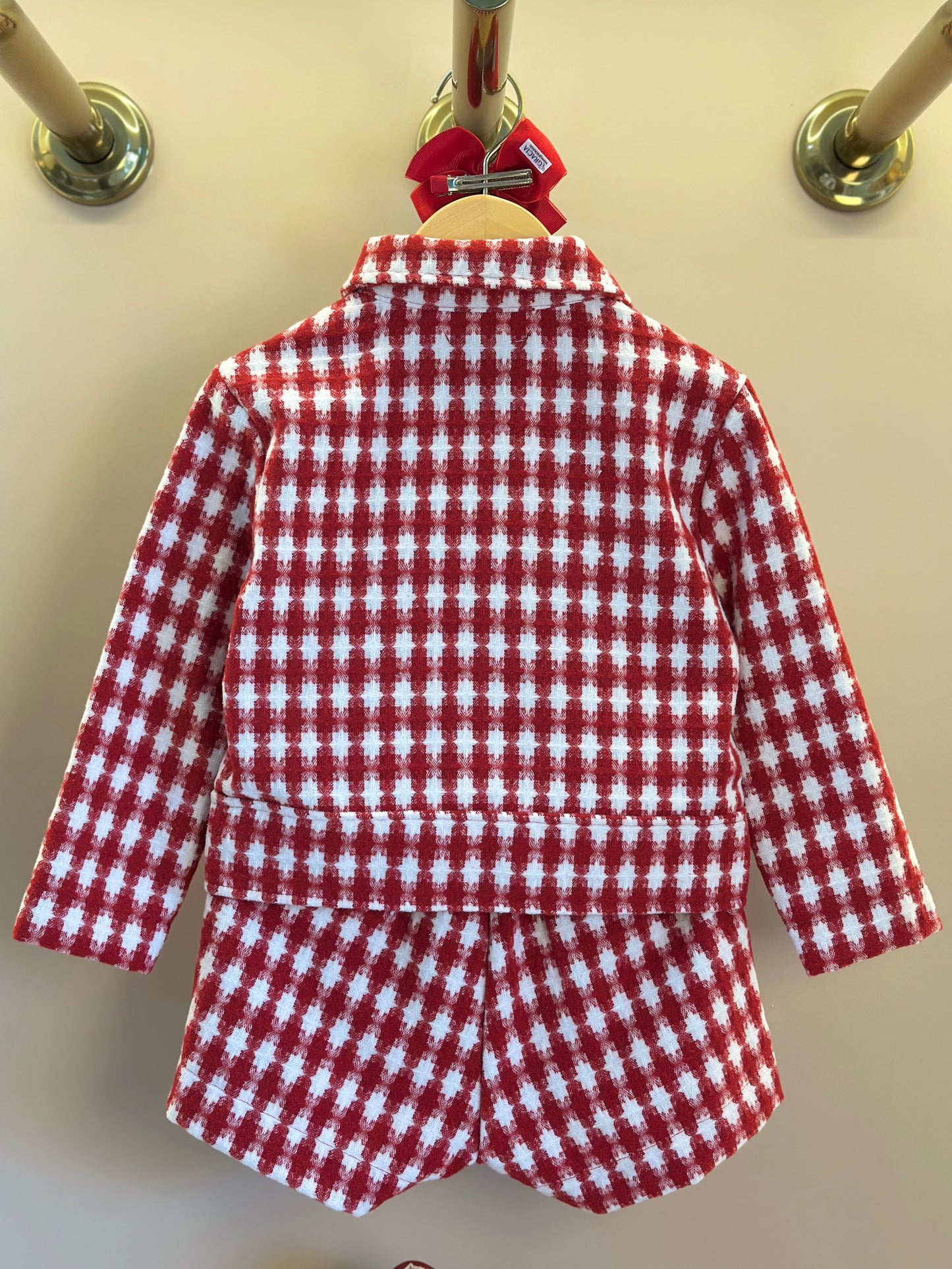 Conjunto Infantil Conceito Tweed Vermelho Casaco e Shorts Saia - Animê