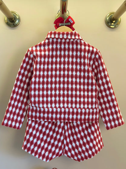Conjunto Infantil Conceito Tweed Vermelho Casaco e Shorts Saia - Animê