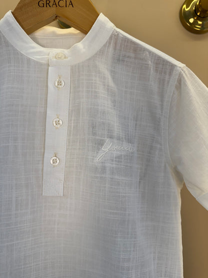 Conjunto Infantil Camisa Polo Off White e Bermuda - Youccie