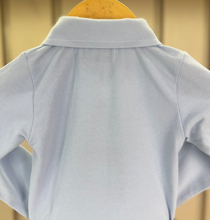 Conjunto Bebê Polo-Body Piquet Algodão ML Azul e Bermuda Moletom Algodão Bege - Dame