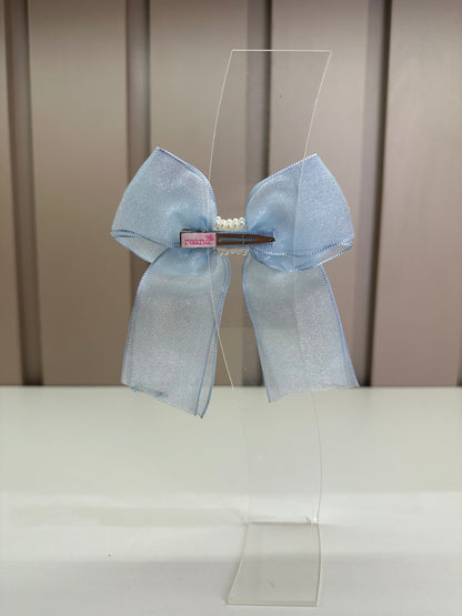 Laço Infantil Organza Azul Claro Miolo Pérolas - Roana