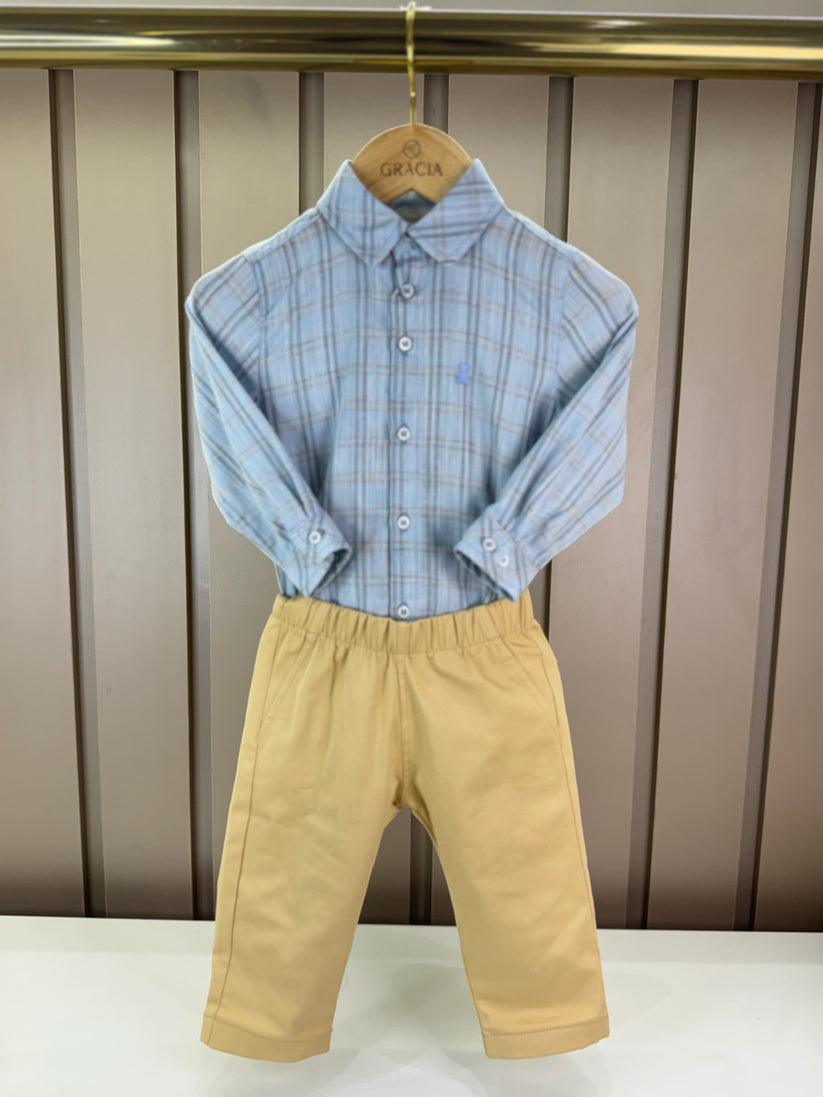 Camisa-Body Bebê Algodão Xadrez ML Azul - Dame