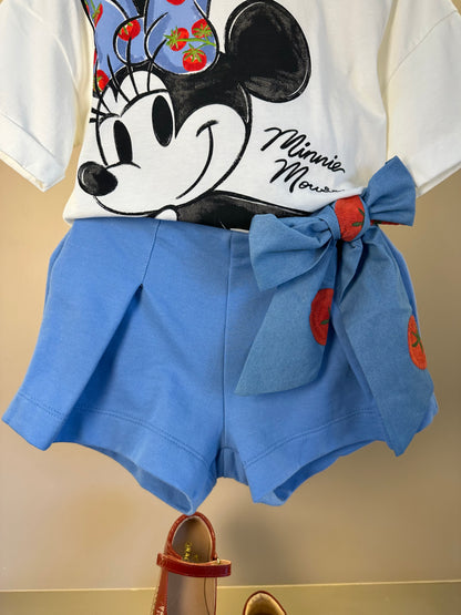 Conjunto Infantil Blusa Minnie Estampa Tomates e Saia Shorts Laço Bordado de Tomate - Animê