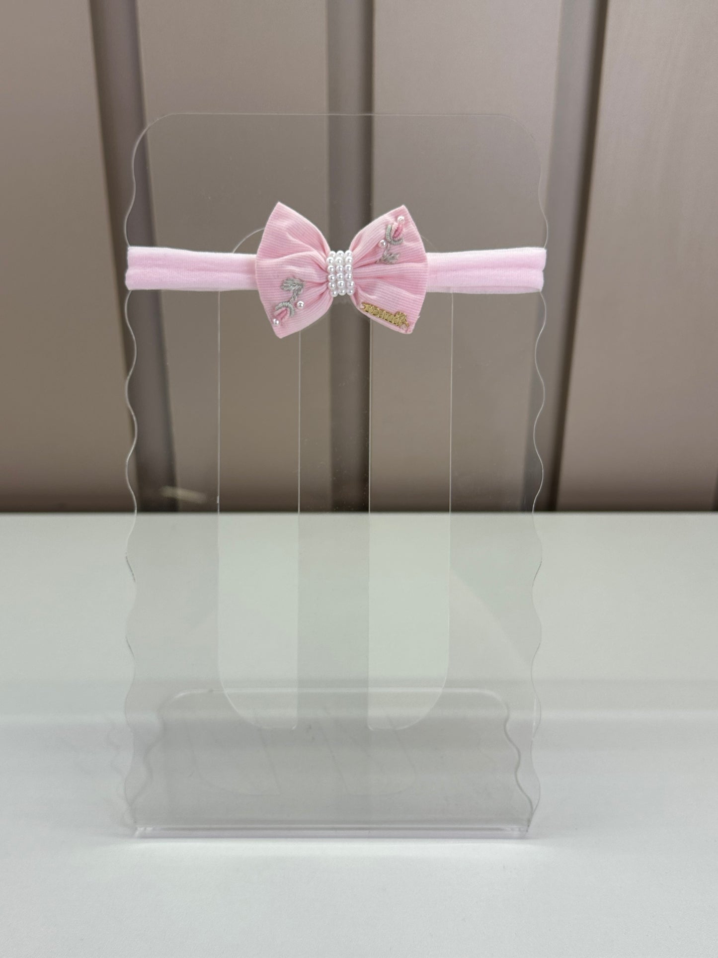 Faixa Bebê Pérolas Bordadas Rosa - Roana