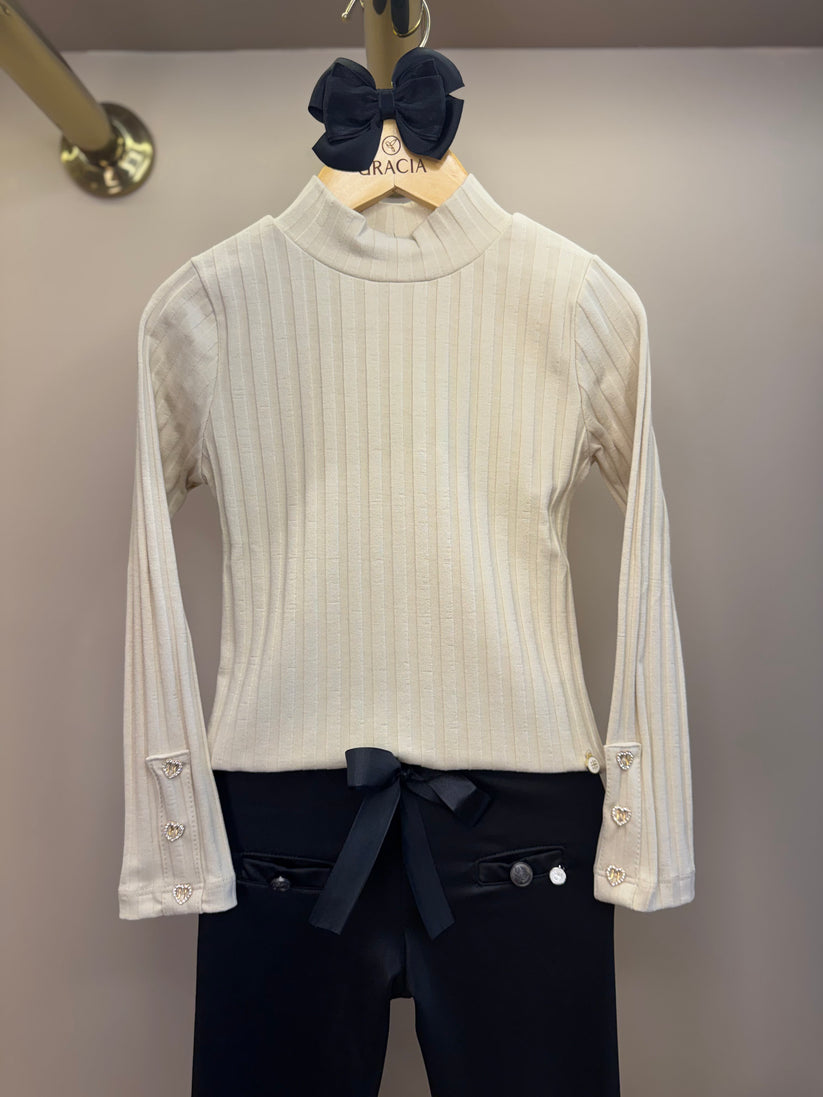 Blusa Infantil Malha com Botões Off White - Um Mais Um